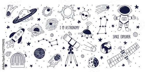 Slika na platnu Set hand drawn doodle astronomy elements
