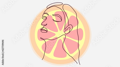 Fruit pink grapefruit with people face design collection  simply line drawing decorative Background Vector Illustration elements