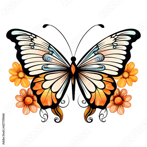 Butterfly with Floral, isolated on white background, vector illustration.