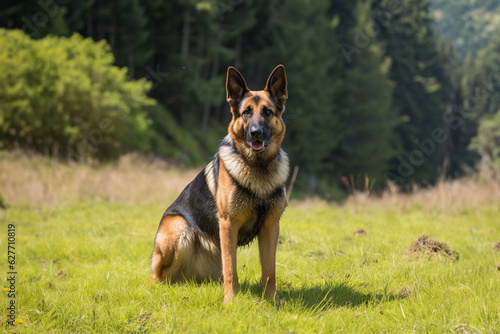 German Shepherd dog posing on grass