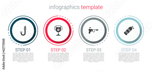 Set Snorkel, Award cup, Fishing harpoon and Aqualung. Business infographic template. Vector