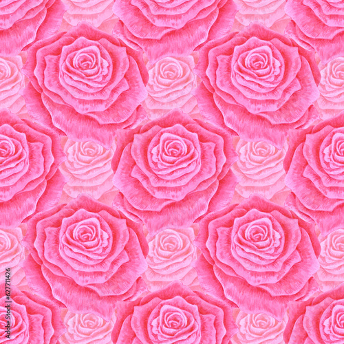 Hand drawn watercolor pink rose seamless pattern isolated on pink background. Can be used for textile, gift-wrapping, fabric and other printed products.