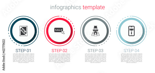 Set Auction painting sold, Price tag with Sale, ancient vase and Online auction. Business infographic template. Vector