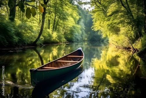 a boat on a river in the forest
