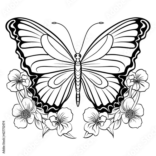 Butterfly with Floral, isolated on white background, vector illustration.