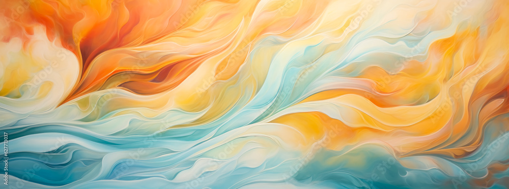 Swirls of a colorful abstract paints ,Modern abstract painting in pastel colors, colorful curves, light amber and sky-blue, flowing fabrics.