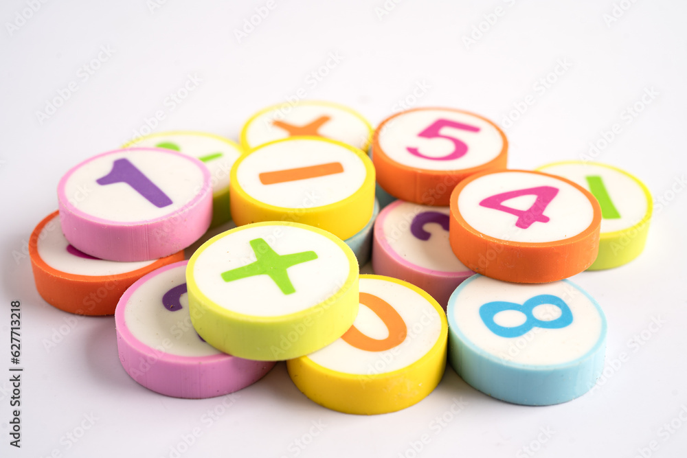 Math number colorful on white background, education study mathematics learning teach concept. Math number colorful on white background, education study mathematics learning teach concept.