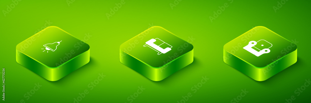 Set Isometric Sofa, Armchair and Lamp hanging icon. Vector Set Isometric Sofa, Armchair and Lamp hanging icon. Vector