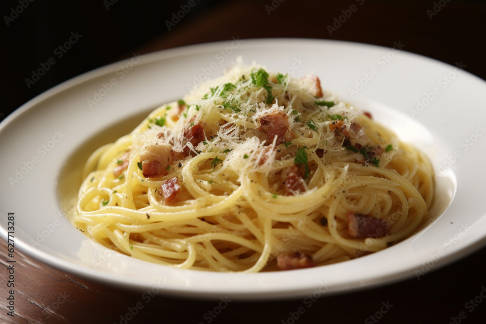 A plate of spaghetti carbonara generative AI A plate of spaghetti carbonara generative AI
