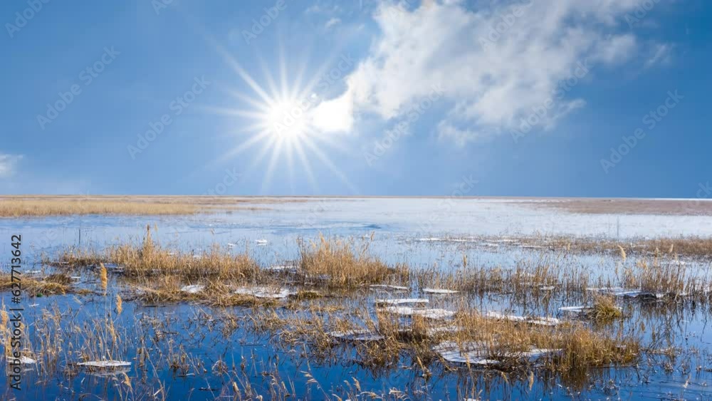 melting river at sunny spring day, natural seasonal time lapse scene melting river at sunny spring day, natural seasonal time lapse scene