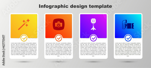 Set Photo retouching, camera, Studio light bulb softbox and . Business infographic template. Vector