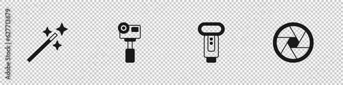 Set Photo retouching, Action extreme camera, flash and Camera shutter icon. Vector