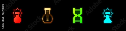 Set Explosion in the flask, Test tube, DNA symbol and icon. Vector