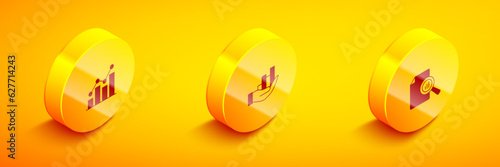 Set Isometric Pie chart infographic, and Document with icon. Vector