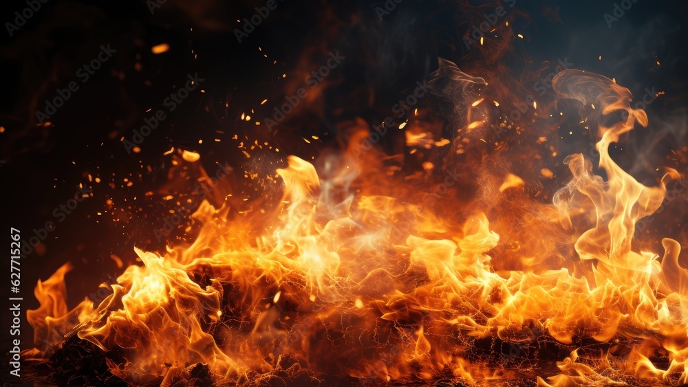 a huge fire burning with sparks. dark background a huge fire burning with sparks. dark background