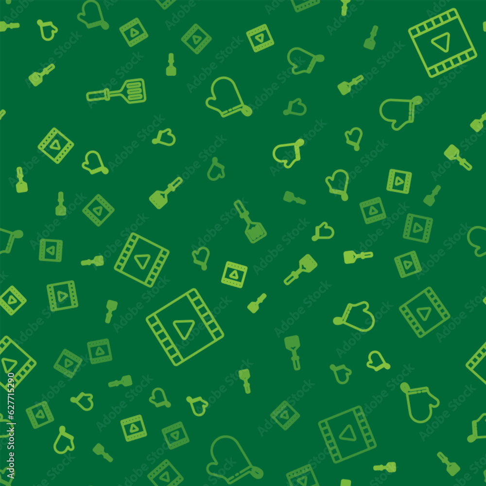 Set line Spatula, Play Video and Oven glove on seamless pattern. Vector Set line Spatula, Play Video and Oven glove on seamless pattern. Vector