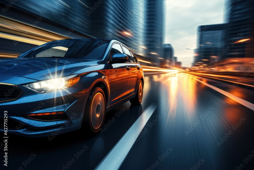 car on the road with motion blur background, blue toned image ,Generative AI car on the road with motion blur background, blue toned image ,Generative AI