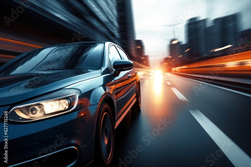 car on the road with motion blur background, blue toned image ,Generative AI © tanatat