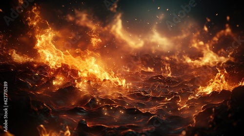 huge fire burning with sparks. sparks burn with smoke. dark background © OGGYA