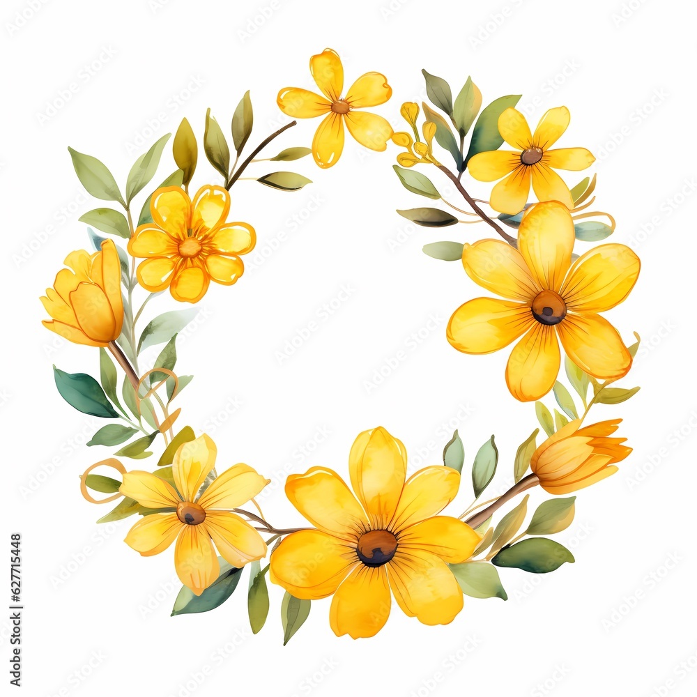 Fototapeta premium an illustration of yellow flower wreath with leaf