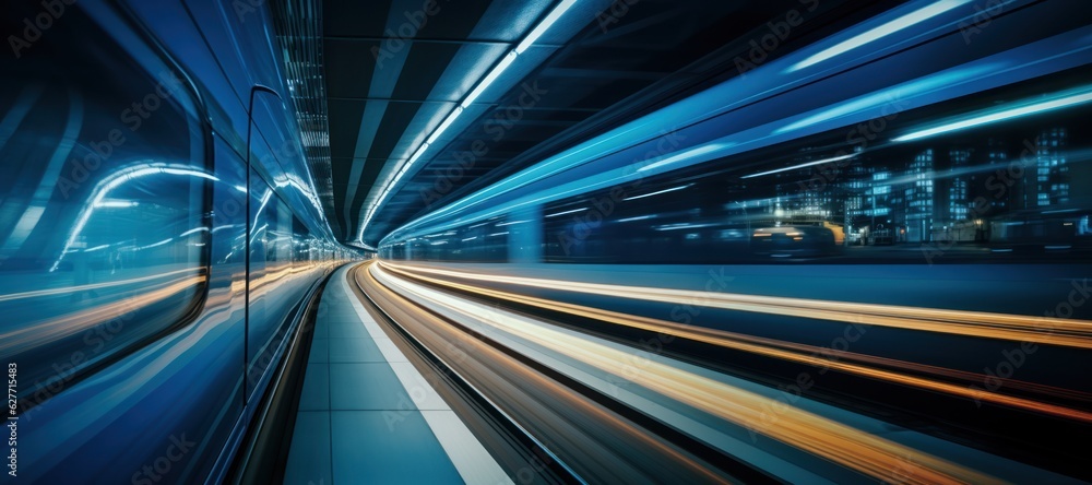 High-speed train in motion blur. Concept of speed and motion, Generative AI High-speed train in motion blur. Concept of speed and motion, Generative AI