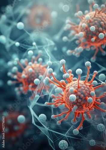 Molecular structure of cancer cells under microscope, realistic macro indoor part of body.