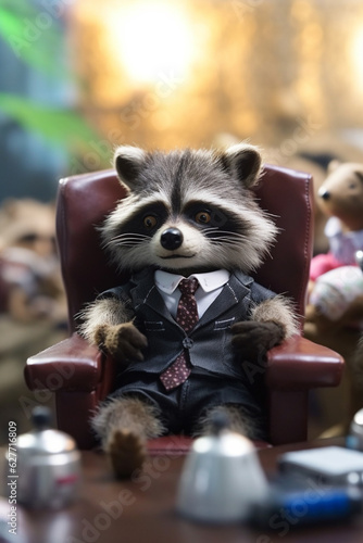 Hilarious Raccoon Dressed as Businessman in Executive Chair - AI generated