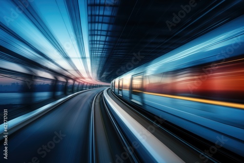 High-speed train in motion blur. Concept of speed and motion  Generative AI
