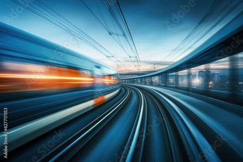 High-speed train in motion blur. Concept of speed and motion, Generative AI