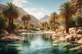 Peaceful Oasis with Palm Trees and a Sparkling Pool, Generative AI