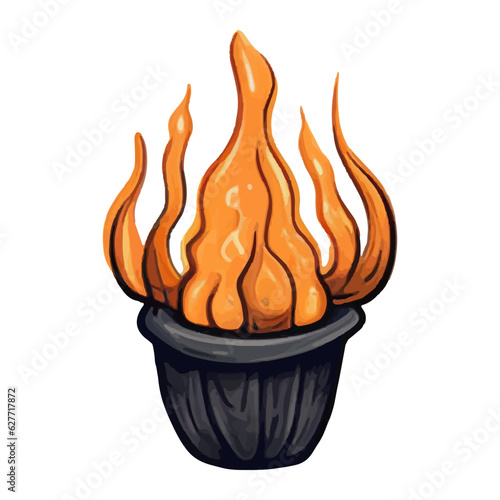 Halloween element cauldron with fire. Hand drawn vector fire cauldron. Perfect for scrapbooking, card, invitation, poster, sticker kit.