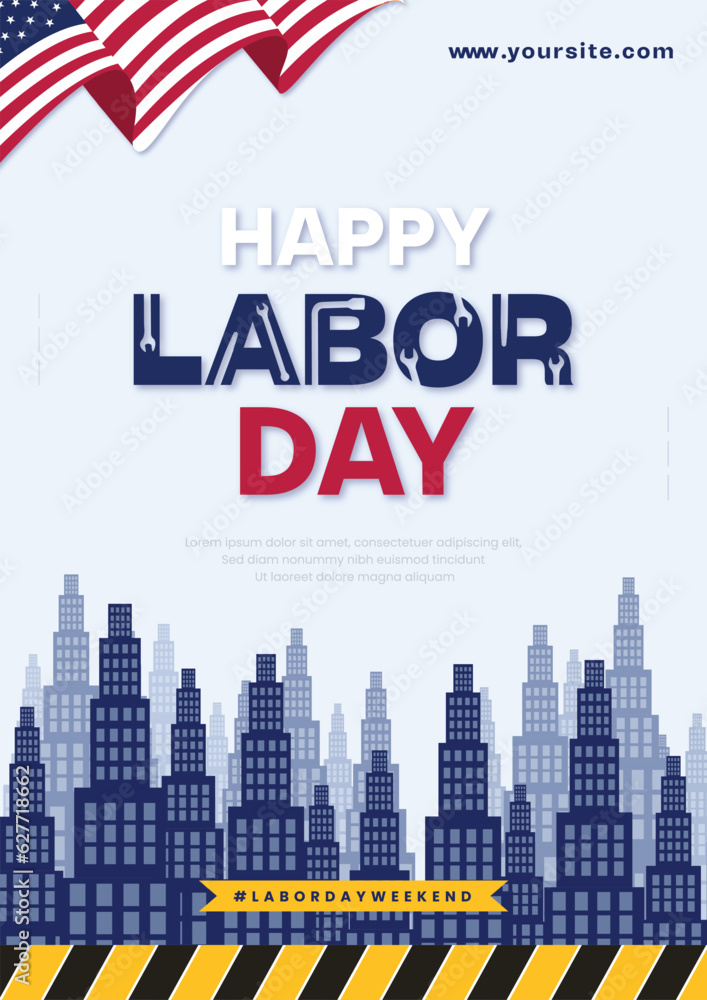 Happy labor day light blue color background social media wishing flyer or poster design