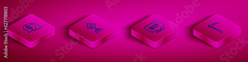 Set Isometric line Grave with cross, , Speech bubble rip death and Scythe icon. Vector