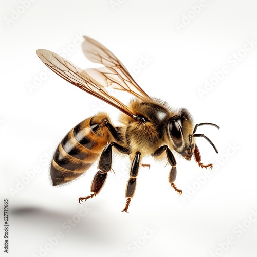 Nature's Tiny Aviator: A Bee Captured on a White Background. Generative Ai © DigitalGenetics