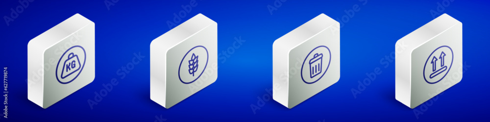 Set Isometric line Weight, Wheat, Trash can and Temperature wash icon. Vector Set Isometric line Weight, Wheat, Trash can and Temperature wash icon. Vector