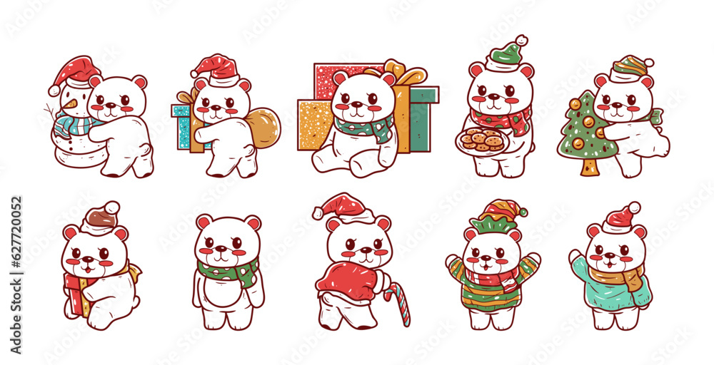 Christmas bear character hand-drawn illustration