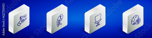 Set Isometric line Solution to the problem, Head with question mark, Armchair and Psychology, Psi icon. Vector