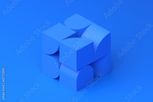 Abstract 3d render  blue cube shape  geometric design