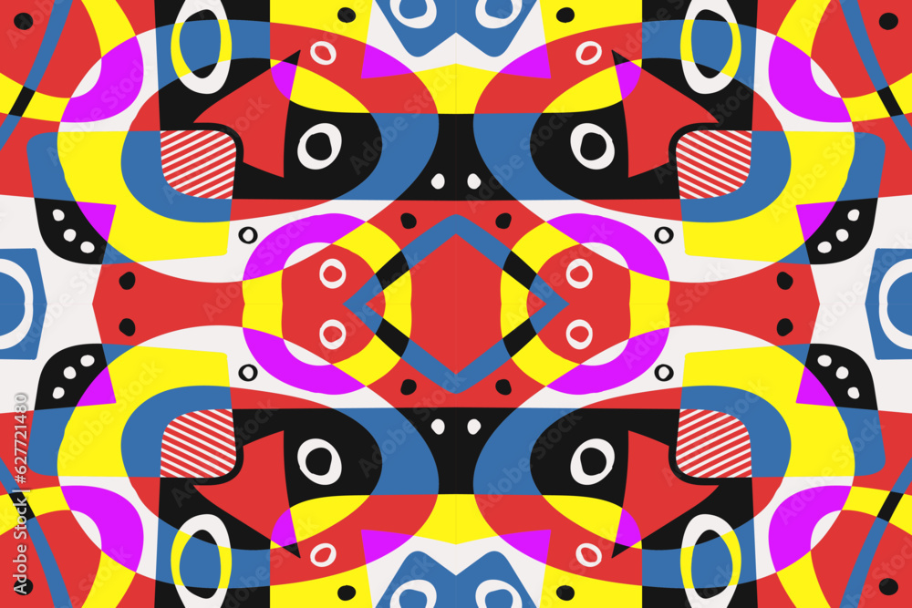 Fototapeta premium Modern contemporary trendy illustration. Abstract hand drawn vector background with different color geometric objects. Minimal style composition. Abstract color trendy shapes. Banner and poster design