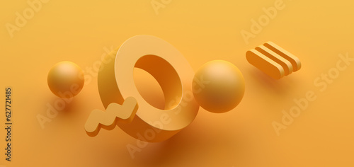 Fototapeta Naklejka Na Ścianę i Meble -  Abstract geometric composition, yellow background design, 3d render