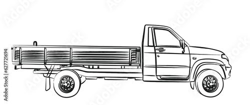 The sketch of a large long truck.