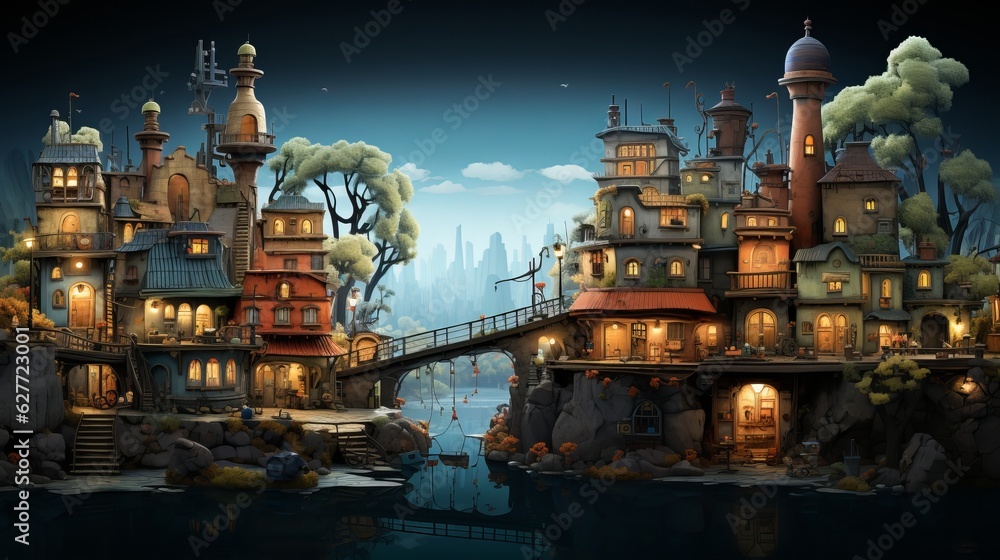 Fototapeta premium Drawing city stylized cartoon Generative AI