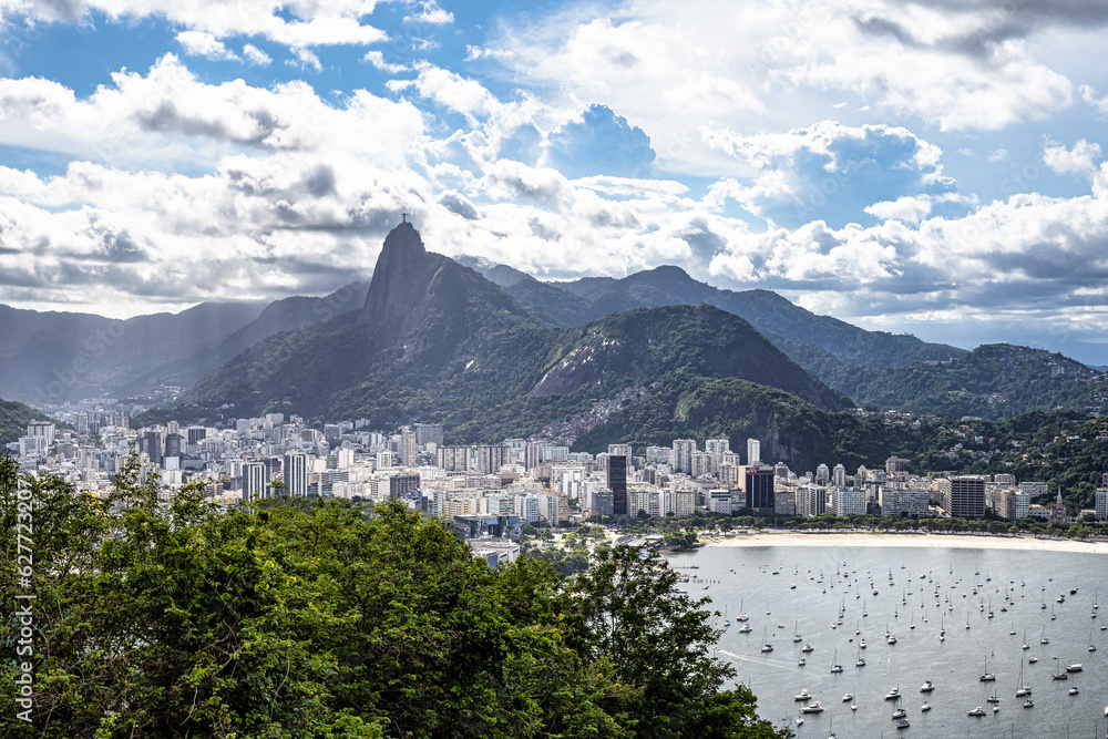 View of Christ Redeemer and Corcovado Mountain at Rio de Janeiro, Brazil