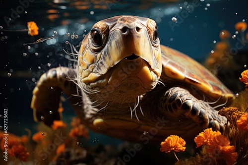 Submerged Symphony: Capturing Nature's Harmony through Underwater Photography turtle Generative AI © furyon