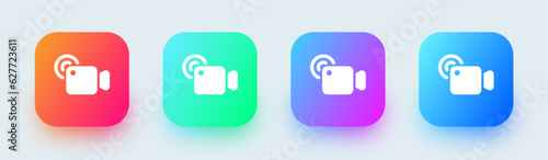 Live solid icon in square gradient colors. Video broadcasting signs vector illustration.