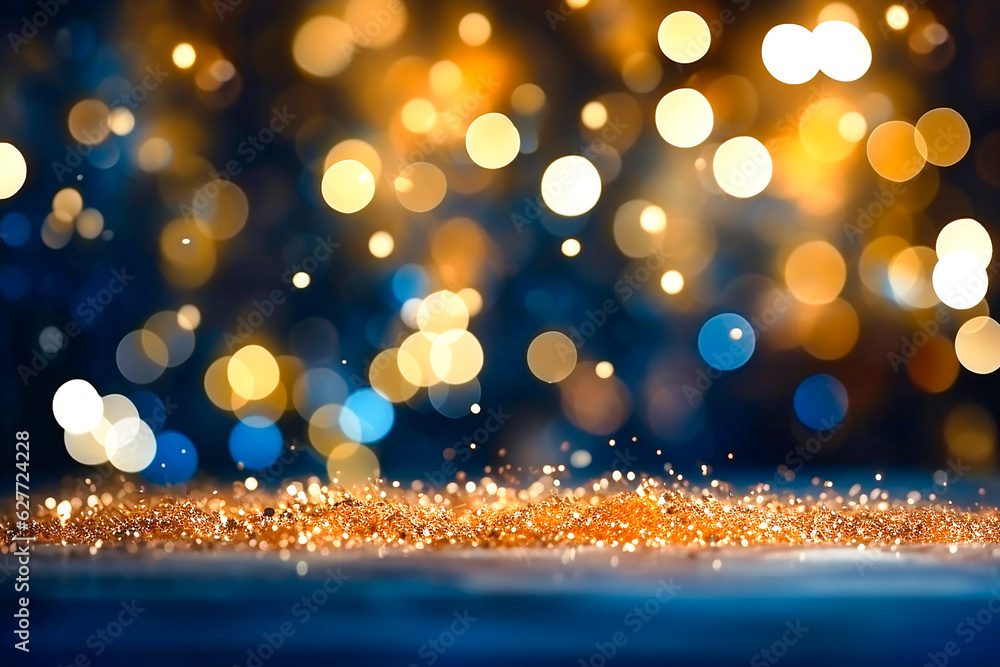 Blue and gold Abstract background and bokeh on New Year's Eve. AI ...