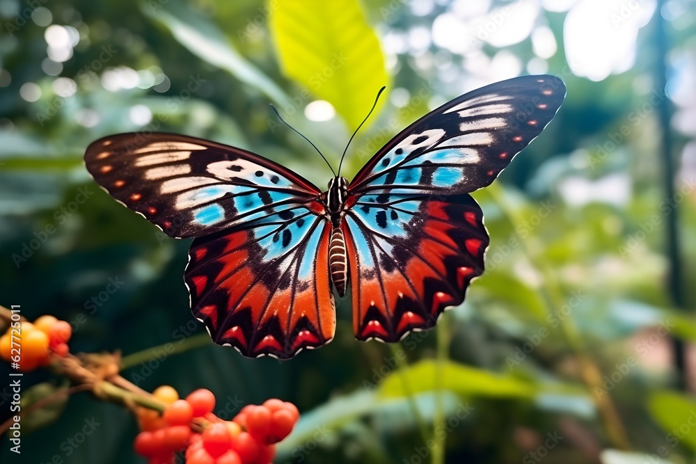 a butterfly is flying over the river