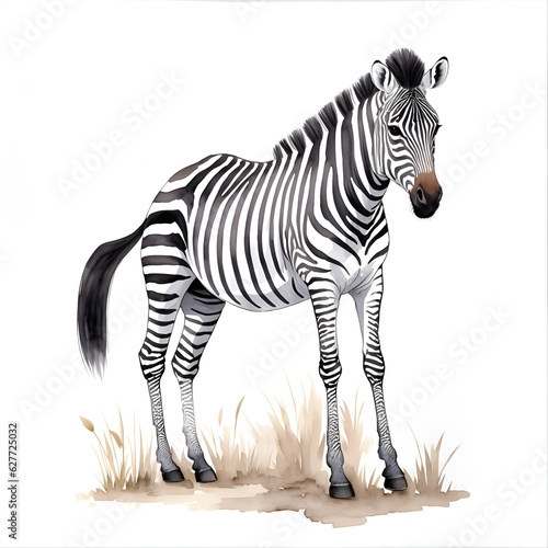 zebra  in cartoon style. Cute Little Cartoon zebra isolated on white background. Watercolor drawing  hand-drawn zebra in watercolor. For children s books  for cards  Children s illustration.