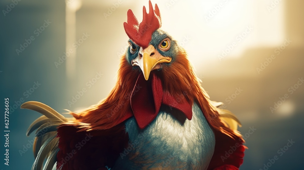 cute superhero rooster. Created with Generative AI.	