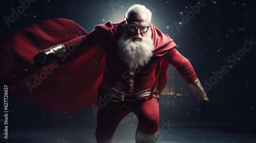 Santa Claus as superhero, wearing cape. Created with Generative AI. © lchumpitaz